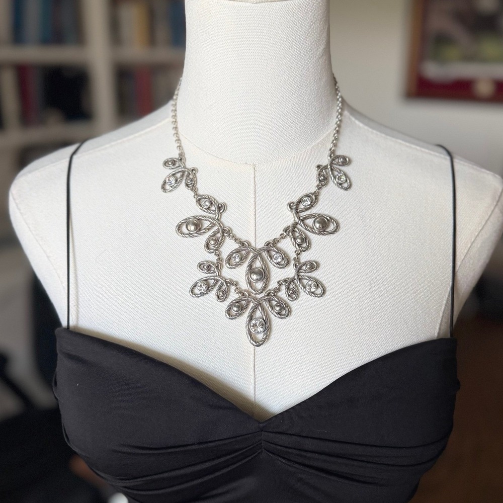 Brighton Womens McKinney Bib Necklace Silver Crystal Y2K Boho Statement